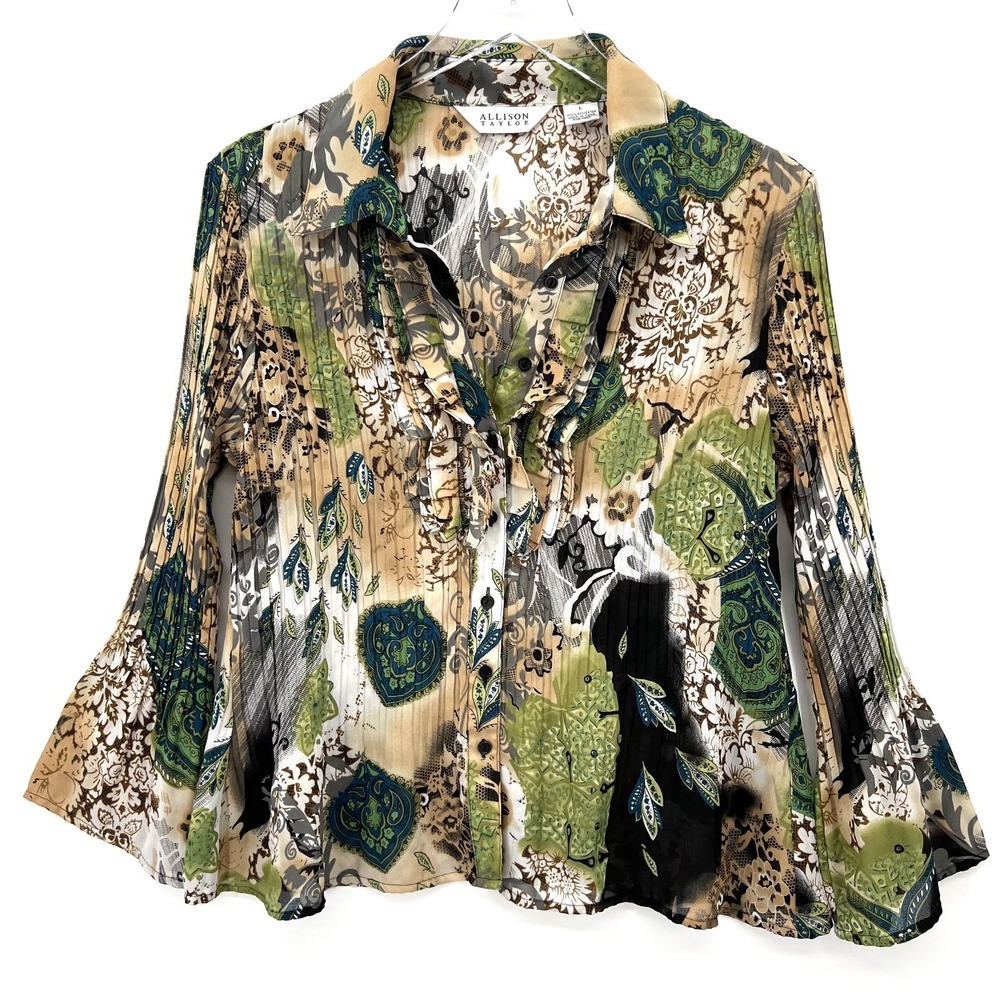 Y2K Allison Taylor Fairy Blouse Size L Floral Mixed Print Whimsigoth Goblin Boho